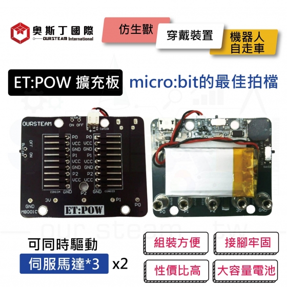 【ACAD01】ET:POW 鋰電池擴充板 micro:bit 伺服馬達擴展板 伺服馬達仿生獸 六顆伺服馬達 micro bit